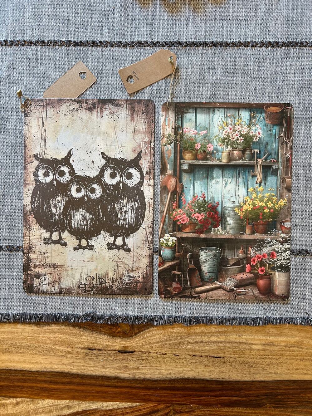 Set of 2 Metal Signs Home Decor Owls Gardening Barn Owls Gift Idea FAST SHIP